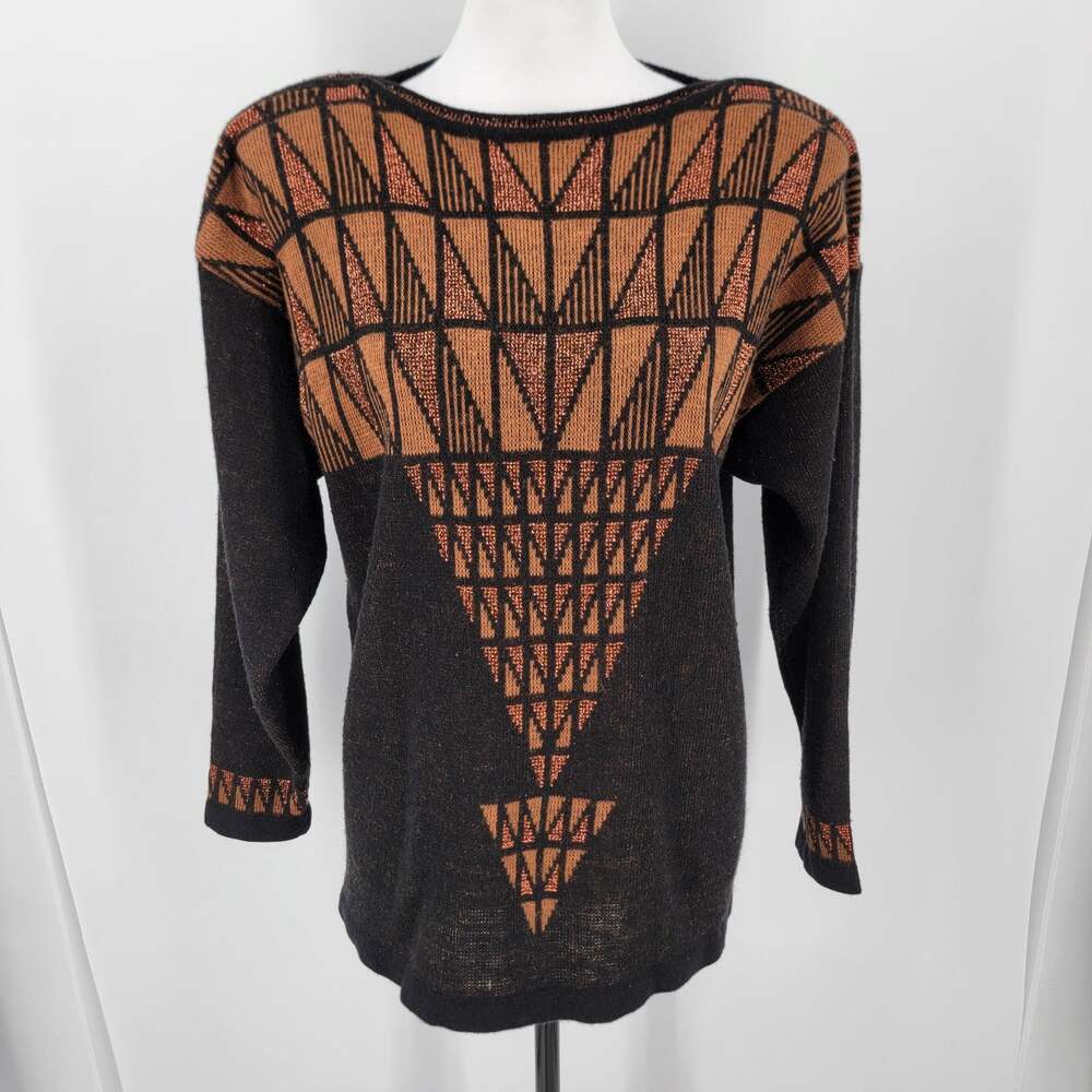 Creazione di LORENA Sweater Women's M Black Brown Geometric Aztec Boat Neck